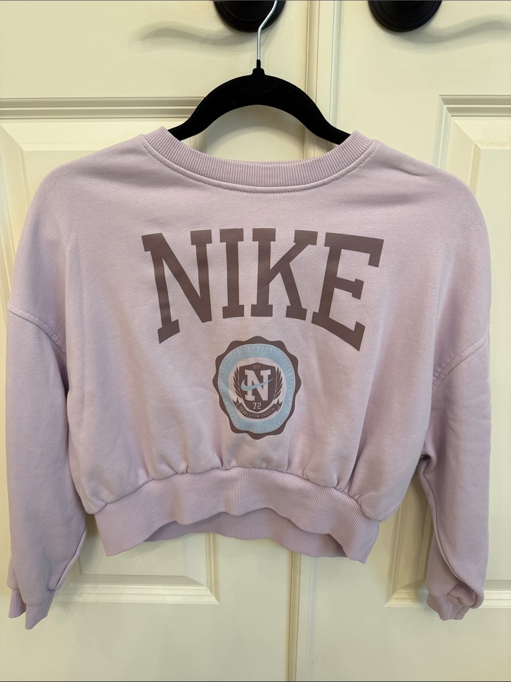 Nike Lavender Cropped Crewneck Sweatshirt with Dark Purple Logo